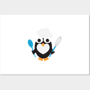 Penguin Chef Baking with Chef Hat Posters and Art